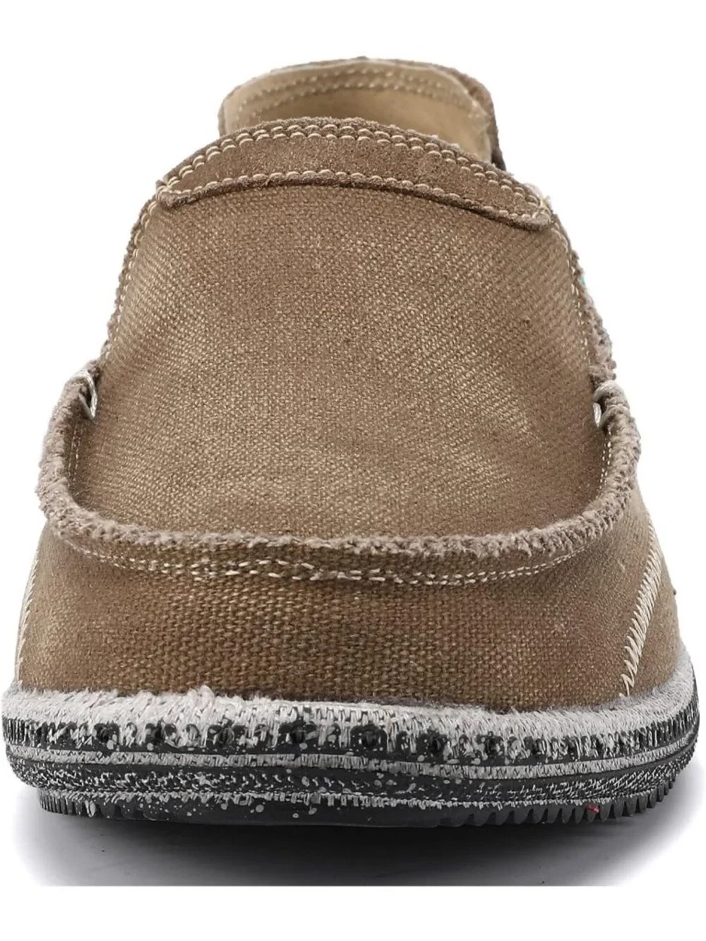 VILOCY Men's Brown Rubber Canvas Slip On Loafers Drop Vintage Flat Casual Shoes